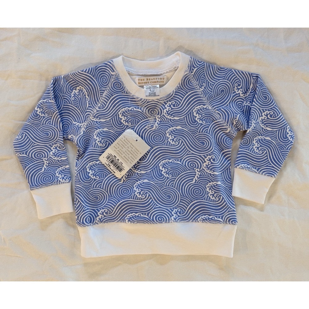 The Beaufort Bonnet Company Cassidy Comfy Crewneck Wilmington Waves 6-12M NWT
